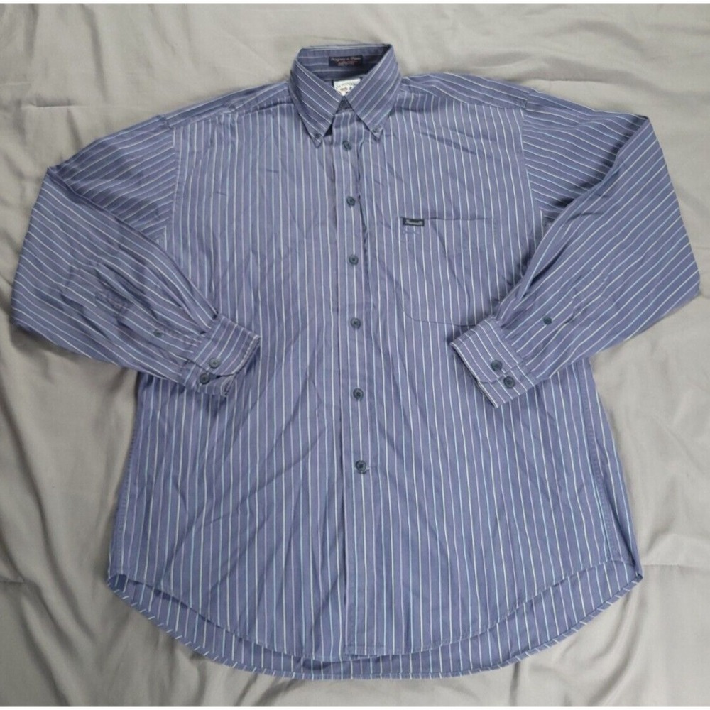 Faconnable Mens Small Long Sleeve Shirt Albert Goldberg Blue Stripes Cotton